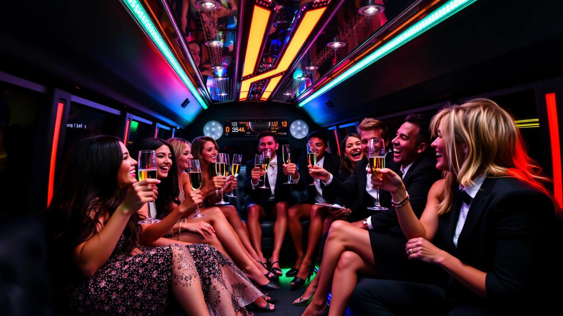 Sioux Falls party bus — friends celebrating with champagne